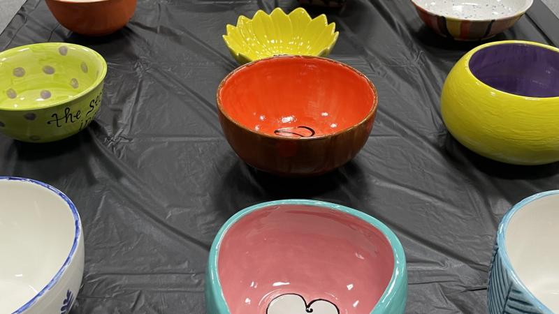 Table of painted bowls