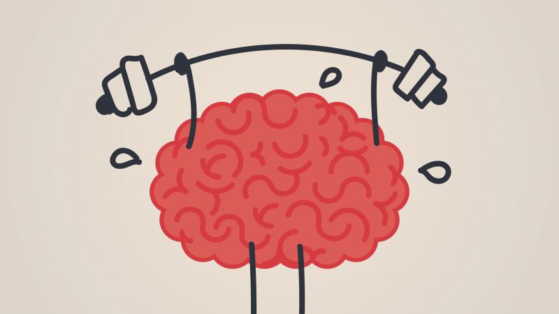 clip art image of brain lifting weights